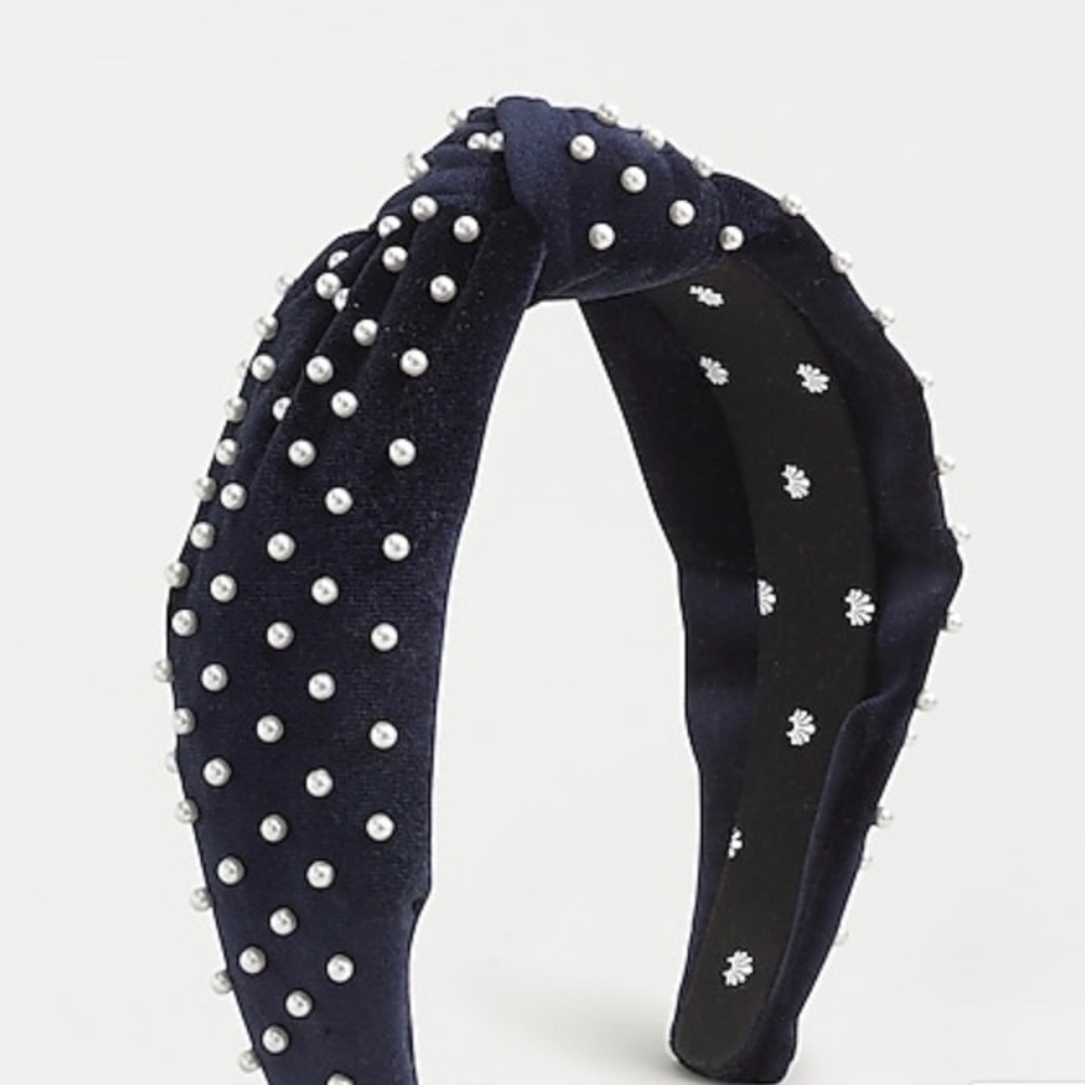 Lele Sadoughi navy velvet knot headband w/ pearls